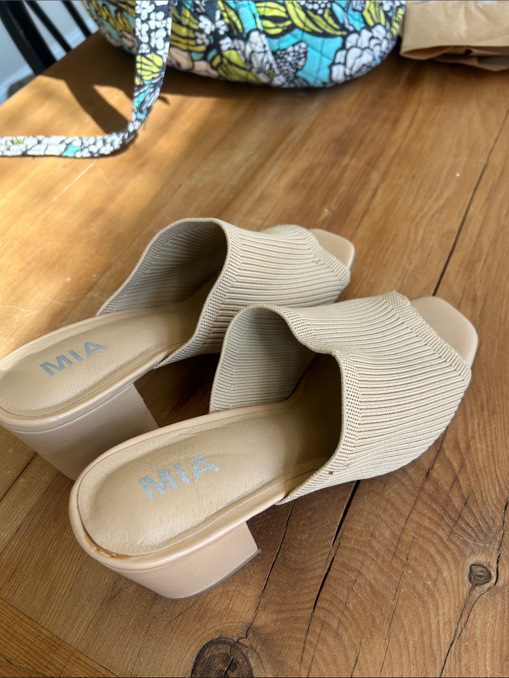 MIA Taupe Knit Slide Mules